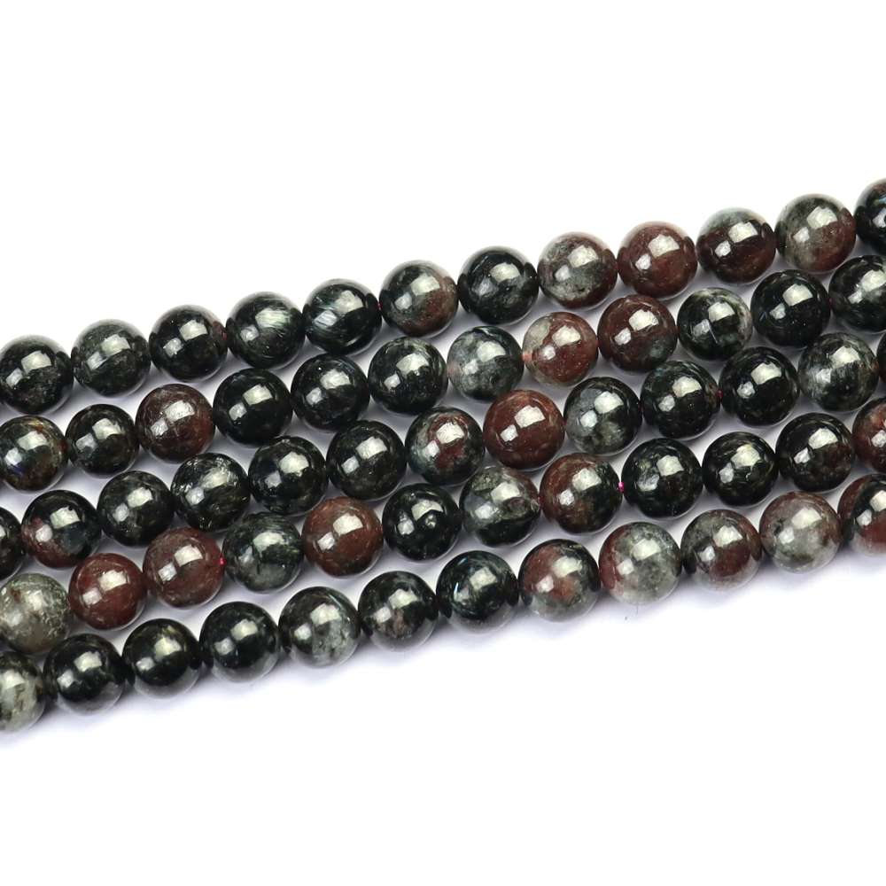 Black/Red Garnet in Astrophyllite Beads Plain Round 8mm Strand Of 45+