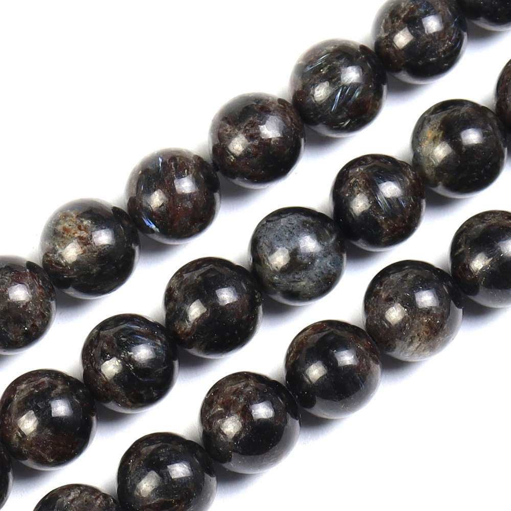 Black Arfvedsonite Beads Plain Round 8mm Strand Of 45+