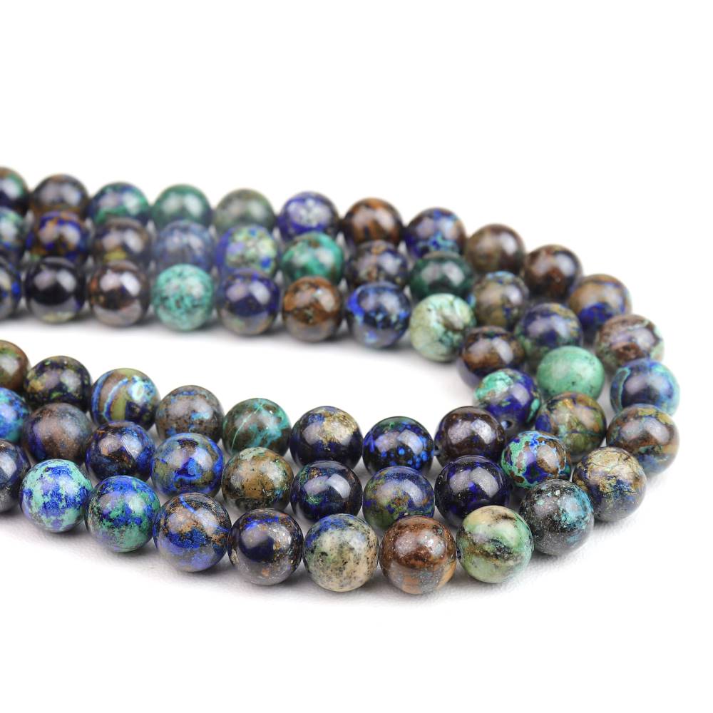 Turquoise/Brown Azurite Beads Plain Round 8mm Strand Of 45+