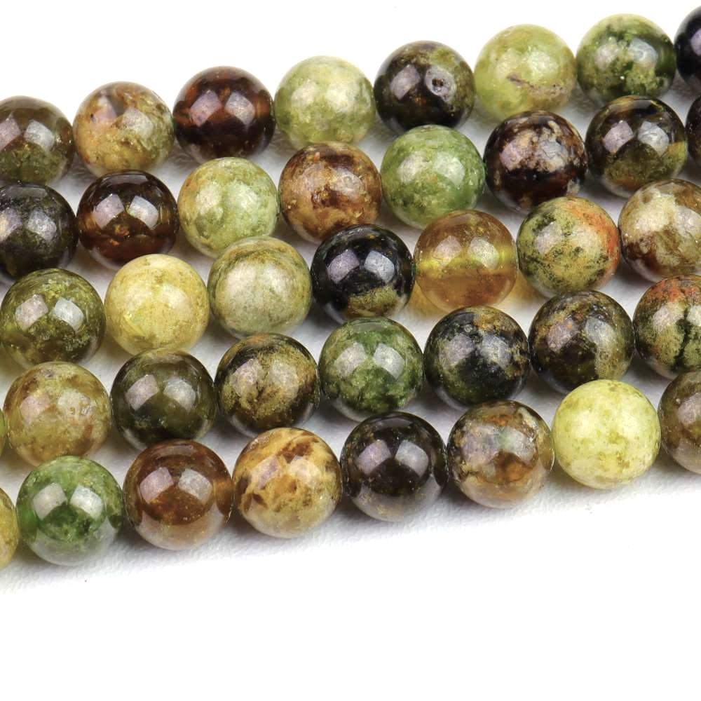 Green/Brown Grossular Garnet Beads Plain Round 8mm Strand Of 45+