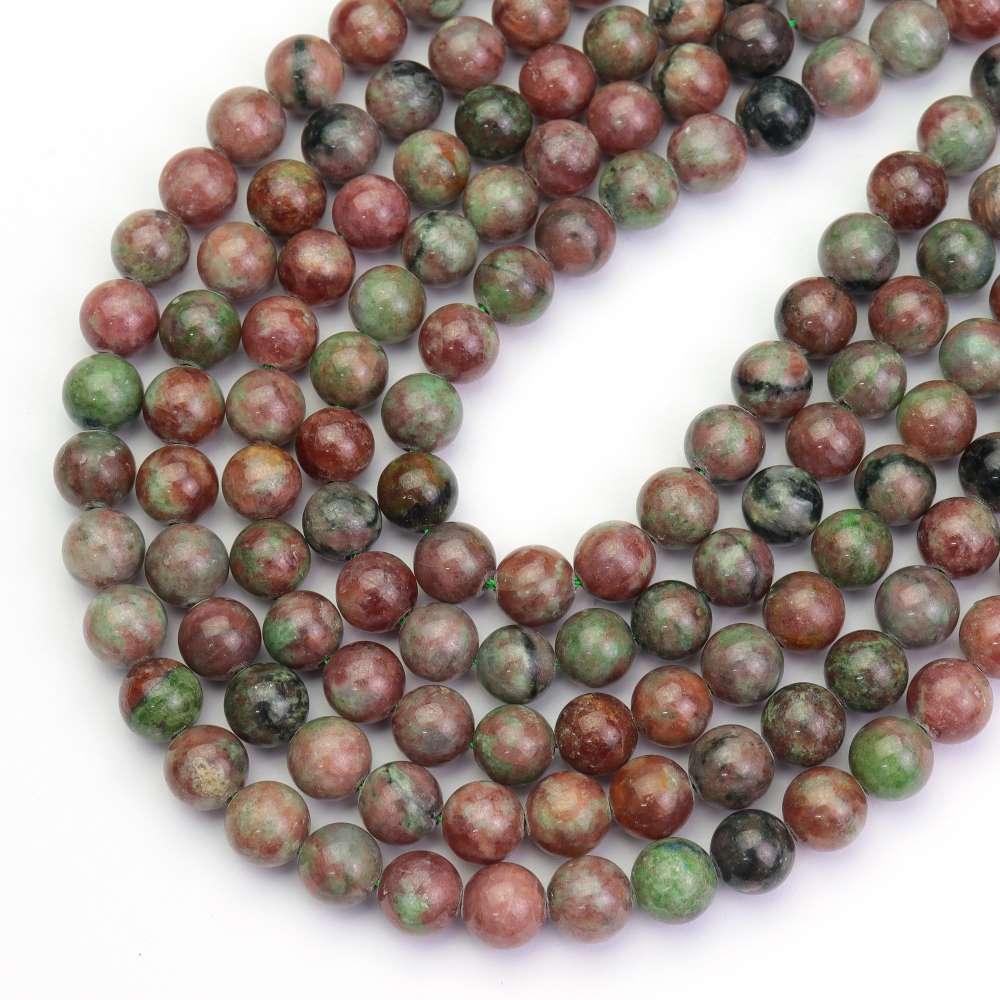 Green/Red Kashgar Garnet Beads Plain Round 6mm Strand Of 60+