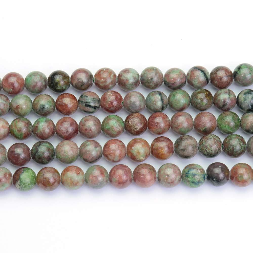 Green/Red Kashgar Garnet Beads Plain Round 8mm Strand Of 45+