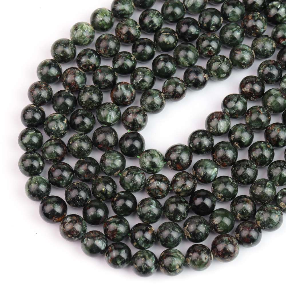 Dark Green Seraphinite Beads Plain Round 6mm Strand Of 60+