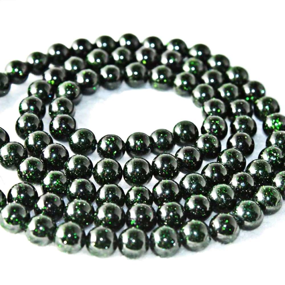 Dark Green Goldstone Beads Plain Round 6mm Strand Of 60+