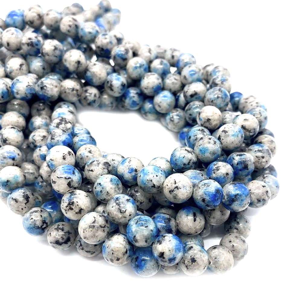 Grey/Blue K2 Raindrop Azurite Beads Plain Round 8mm Strand Of 45+