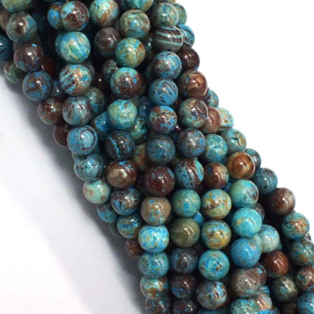 Blue/Brown Calsilica Autumn Jasper Beads Plain Round 8mm Strand Of 42+