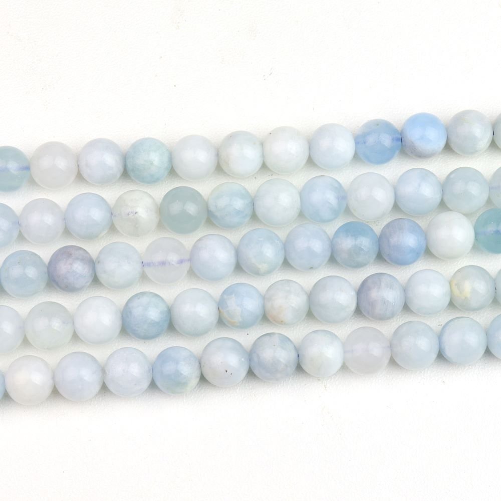 Blue Aquamarine Beads Plain Round 8mm Strand Of 45+