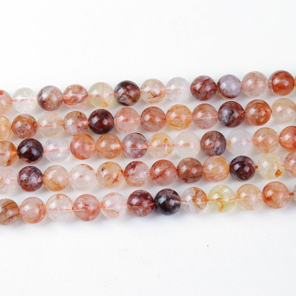 Red Hematite In Lodolite (Phantom Quartz) Beads Plain Round 6mm Strand Of 60+