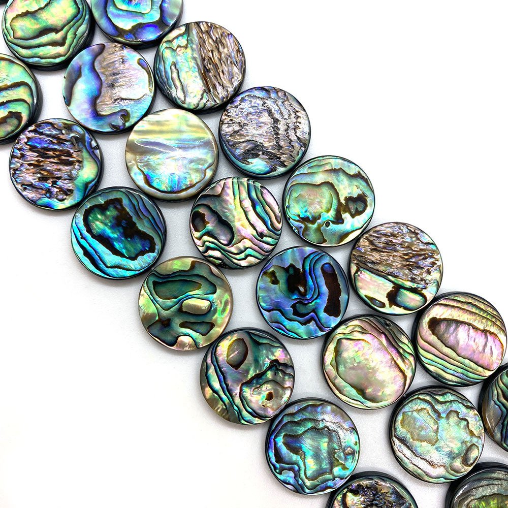 Blue/Green Abalone Paua Shell Beads Flat Round 8mm Pack Of 10