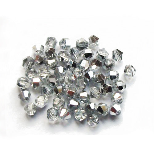 Silver/Clear Czech Crystal Beads Faceted Bicone 4mm Strand Of 75+
