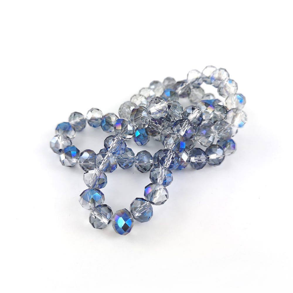 Blue/Clear Czech Crystal Beads Faceted Rondelle 6x8mm Strand Of 65+