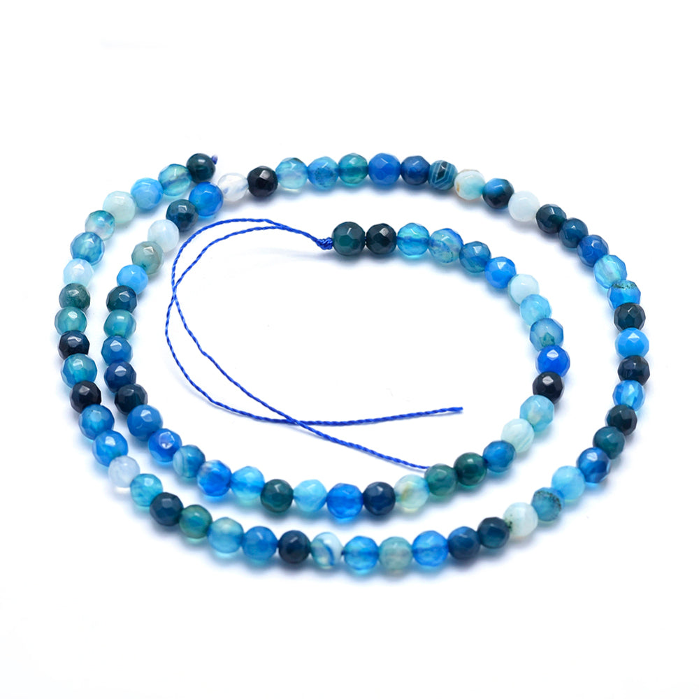 Blue Banded Agate Beads Faceted Round 6mm Strand Of 60+