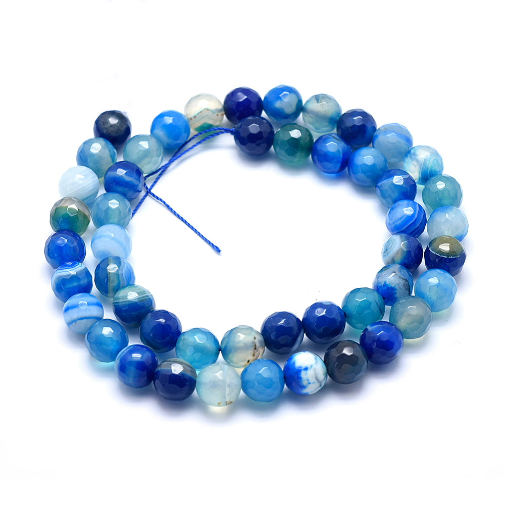 Blue Banded Agate Beads Faceted Round 8mm Strand Of 45+