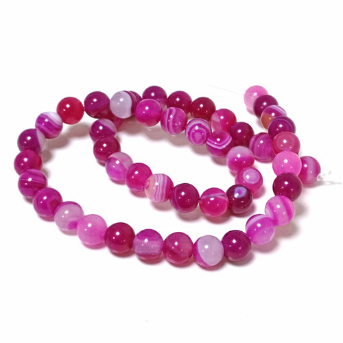 Fuchsia Banded Agate Beads Plain Round 8mm Strand Of 45+