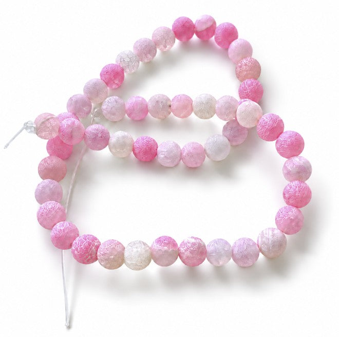 Pink Cracked Agate Beads Plain Round 8mm Strand Of 45+