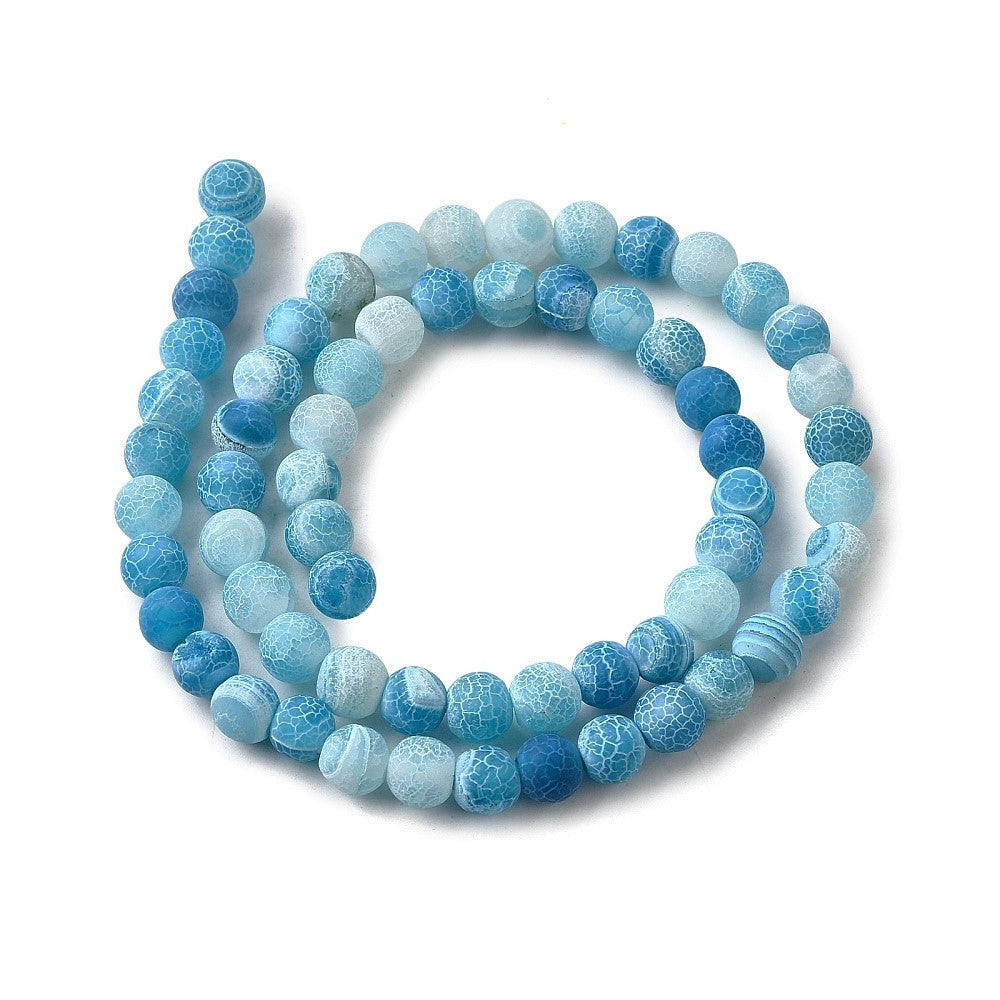 Blue Cracked Agate Beads Plain Round 6mm Frosted Strand Of 62+