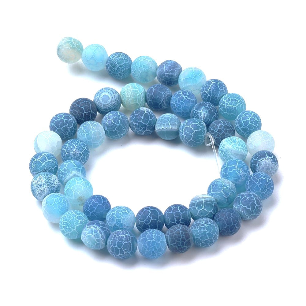 Blue Cracked Agate Beads Plain Round 8mm Strand Of 46+