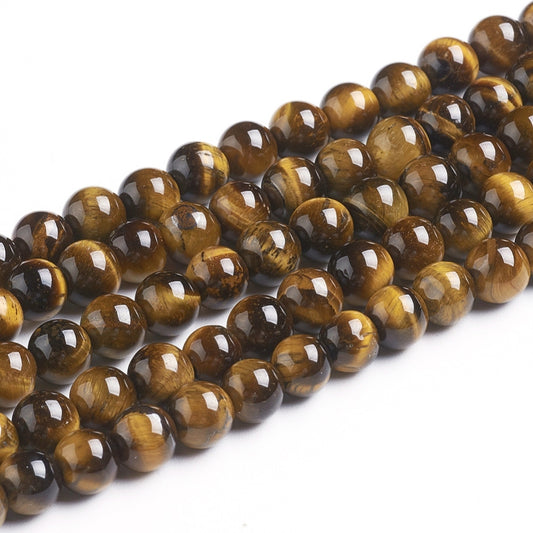 A strand of 95+ tiger eye beads, yellow and brown in colour, 4mm in size, round shaped