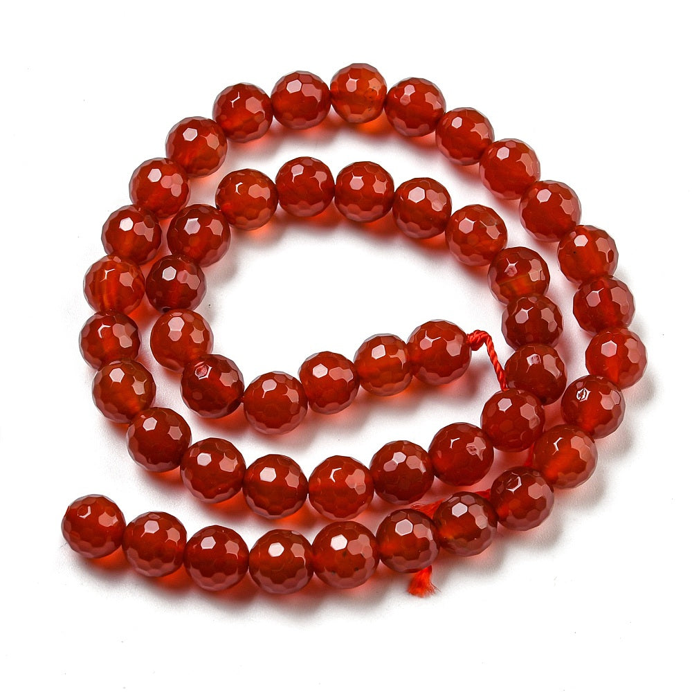Red Carnelian Beads Faceted Round 8mm Strand Of 45+