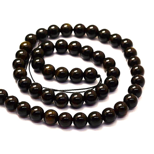 Black/Dark Green Rainbow Obsidian Beads Plain Round 8mm Strand Of 44+