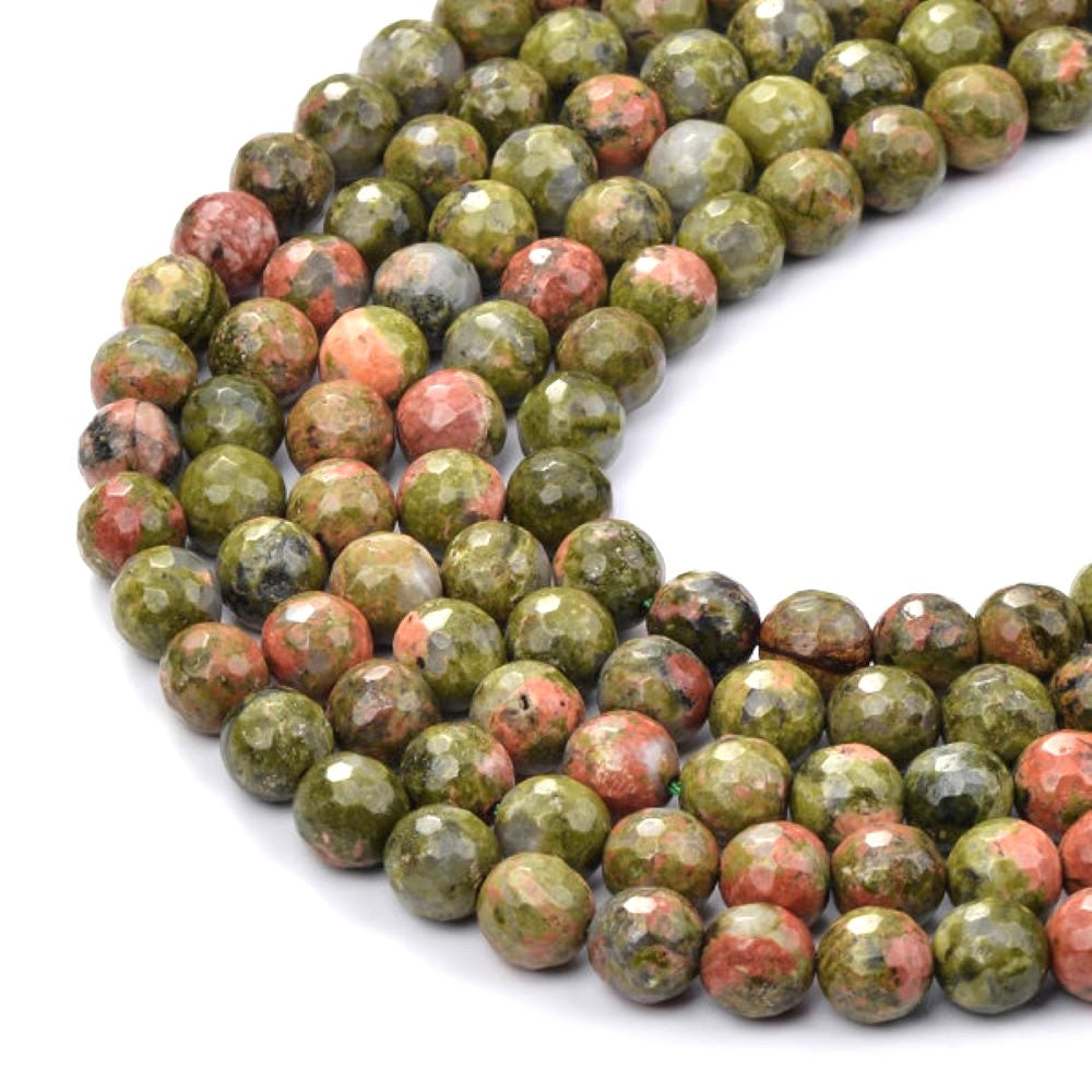 Green/Orange Unakite Beads Faceted Round 8mm Strand Of 42+
