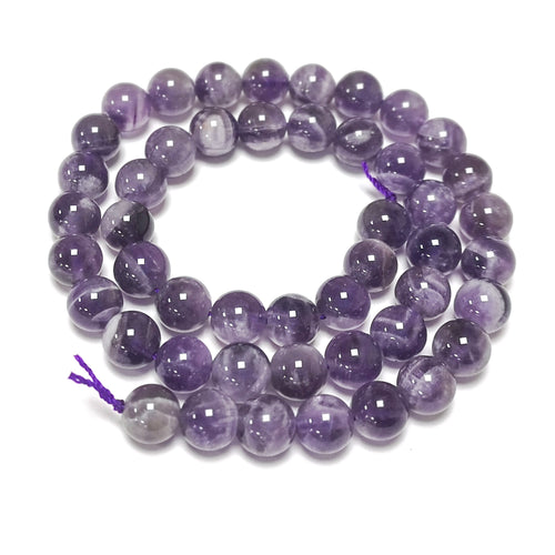 Purple Chevron Amethyst Beads Plain Round 8mm Strand Of 43+