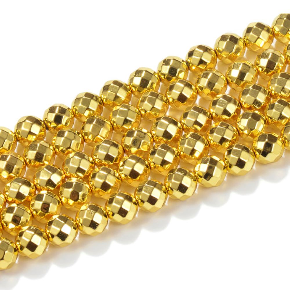 Golden Hematite (Non Magnetic) Beads Faceted Round 6mm Strand Of 62+