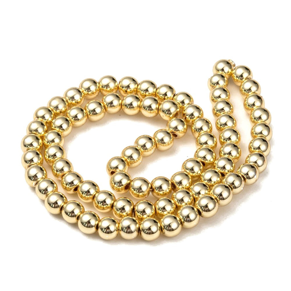 Golden Hematite (Non Magnetic) Beads Plain Round 6mm Strand Of 62+
