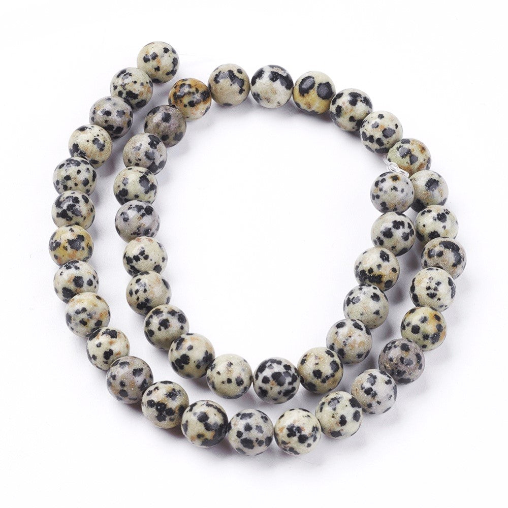 Cream/Black Dalmatian Jasper Beads Plain Round 8mm Strand Of 45+