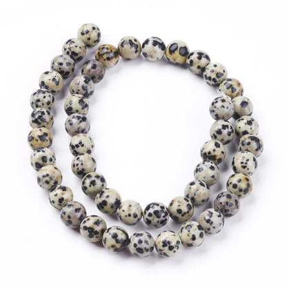 Cream/Black Dalmatian Jasper Beads Plain Round 8mm Strand Of 45+
