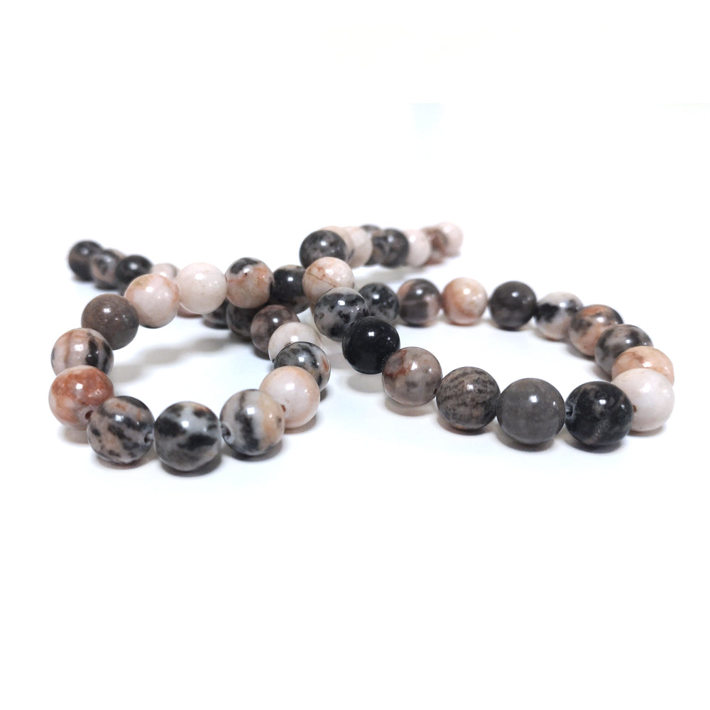 Brown/Pink Zebra Jasper Beads Plain Round 8mm Strand Of 45+