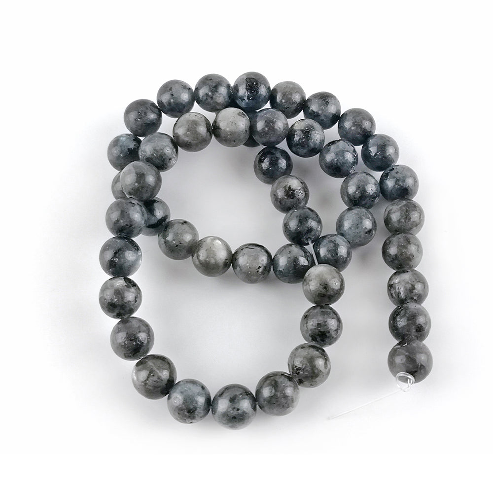 Black/Grey Larvikite Beads Plain Round 8mm Strand Of 43+