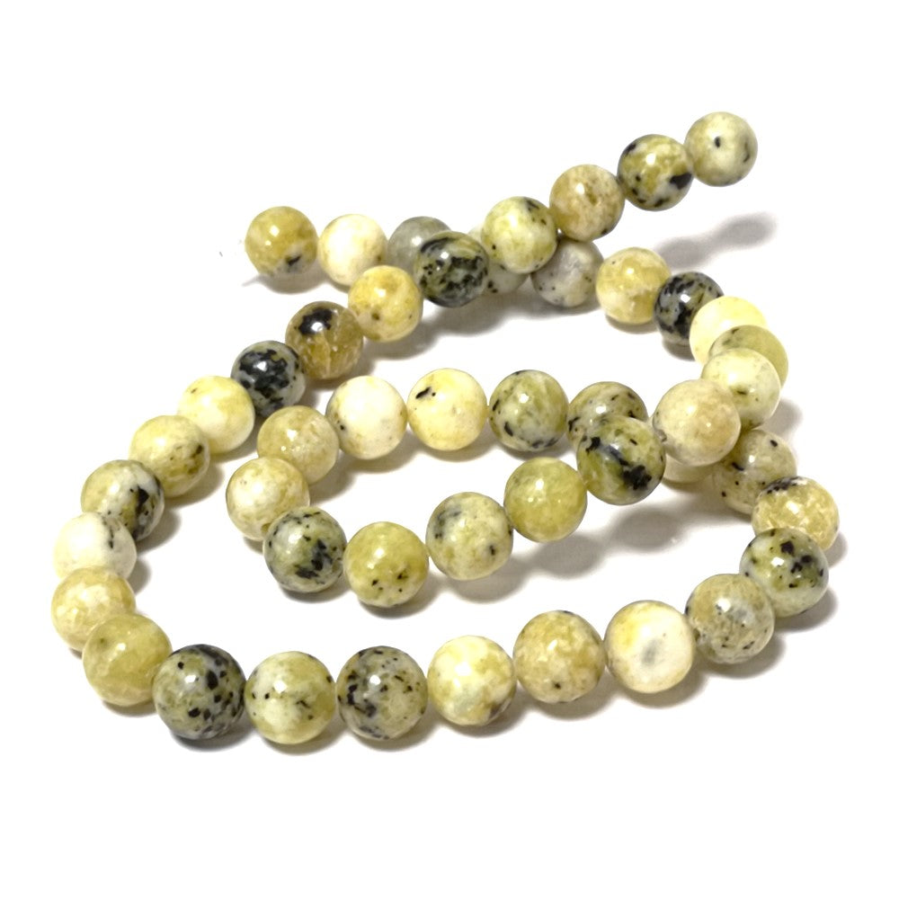 Yellow/Green Serpentine Beads Plain Round 8mm Strand Of 44+