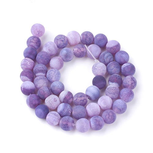 Purple Cracked Agate Beads Plain Round 8mm Frosted Strand Of 45+