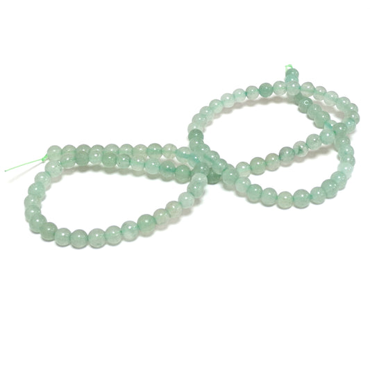 A strand of 95+ aventurine beads, green in colour, 4mm in size, round shaped