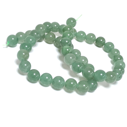 A strand of 42+ aventurine beads, green in colour, 8mm in size, round shaped