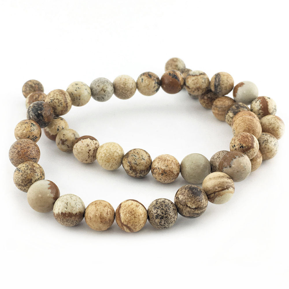 Pale Beige Picture Jasper Beads Plain Round 8mm Strand Of 45+