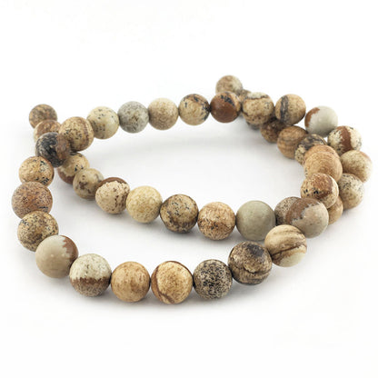 Pale Beige Picture Jasper Beads Plain Round 8mm Strand Of 45+