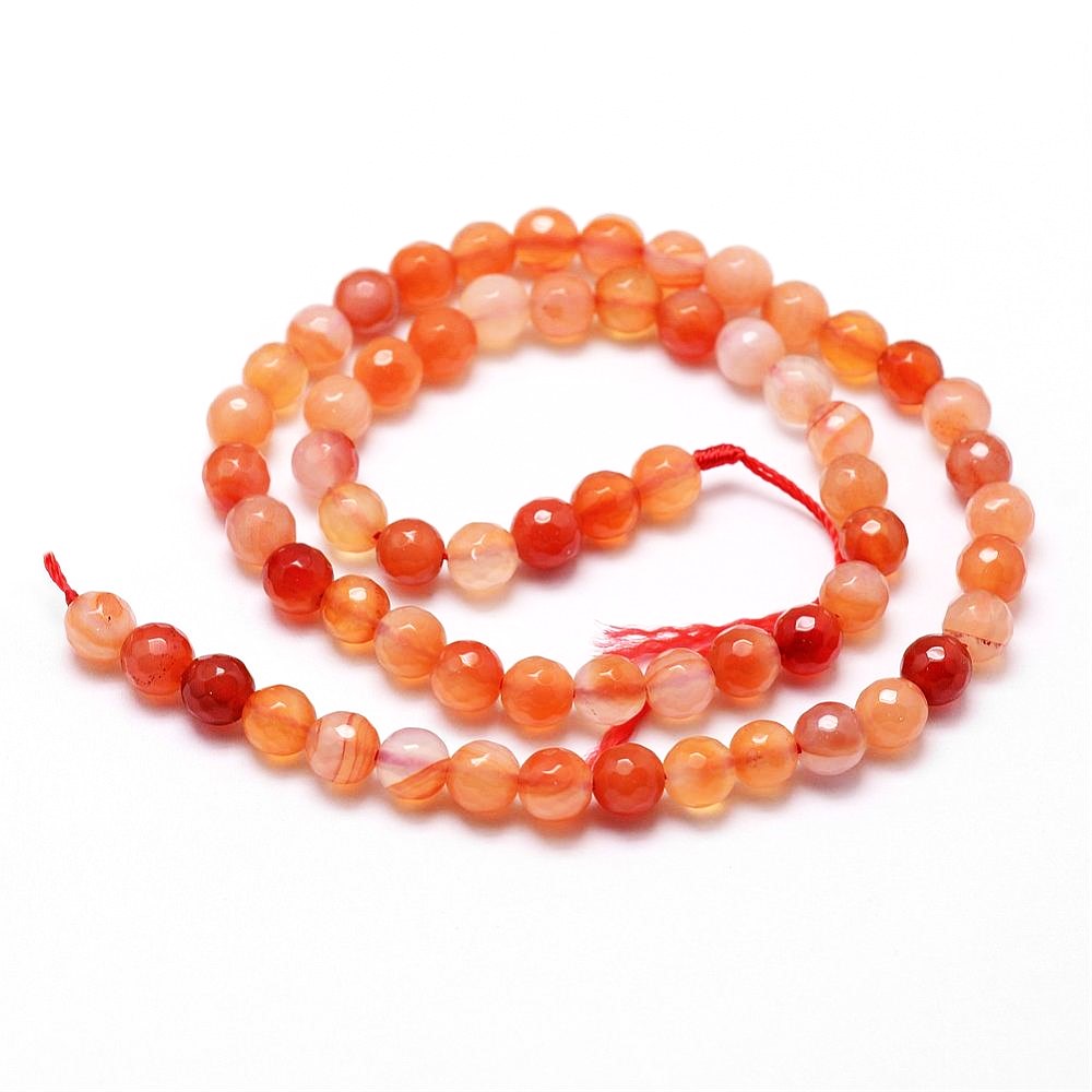 Orange/White Carnelian Beads Faceted Round 8mm Strand Of 45+