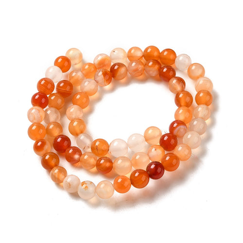 Orange/White Carnelian Beads Plain Round 6mm Strand Of 60+