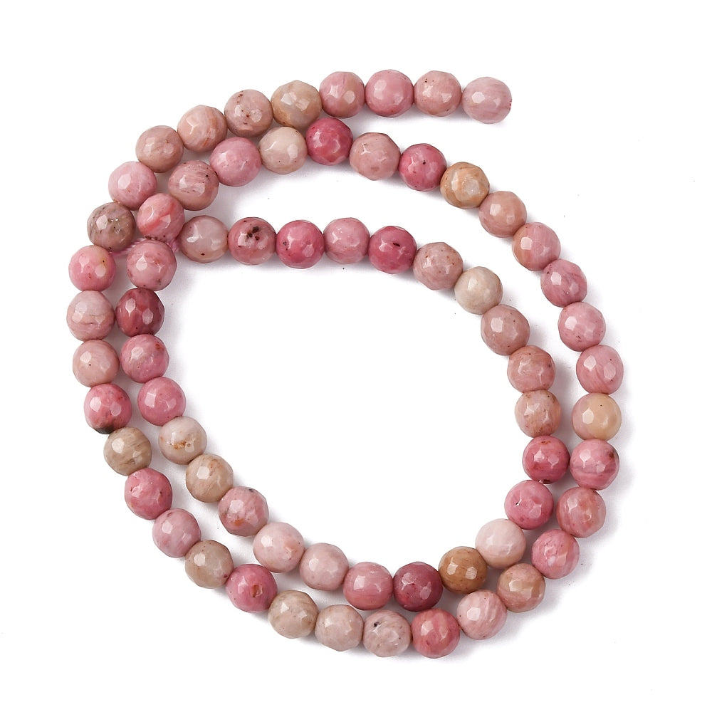 Pink Rhodonite Beads Faceted Round 6mm Strand Of 62+