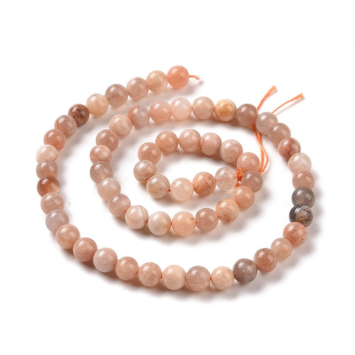 Peach Sunstone Beads Plain Round 6mm Strand Of 62+