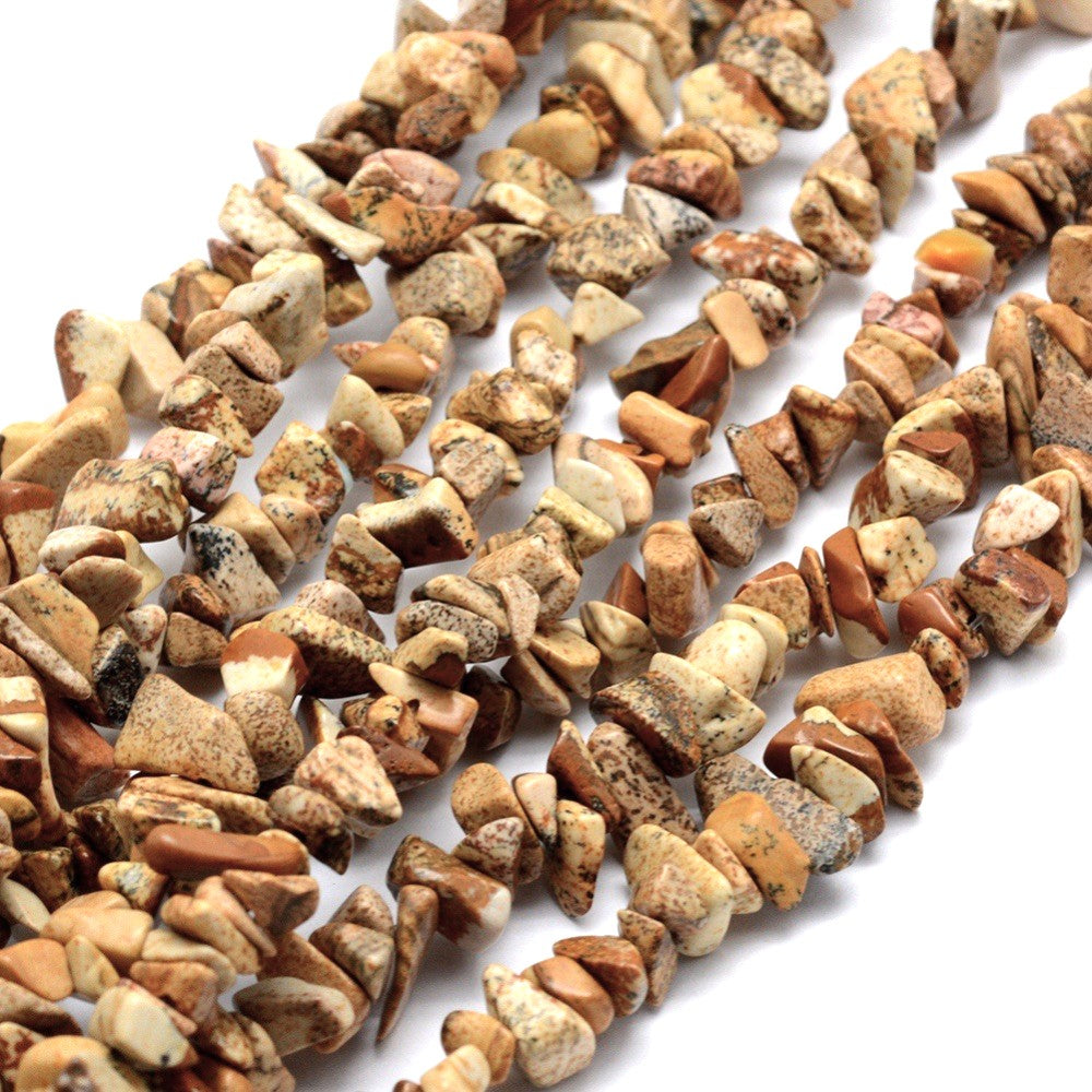 Pale Beige Picture Jasper Beads Chip 5-8mm Long Strand Of 240+