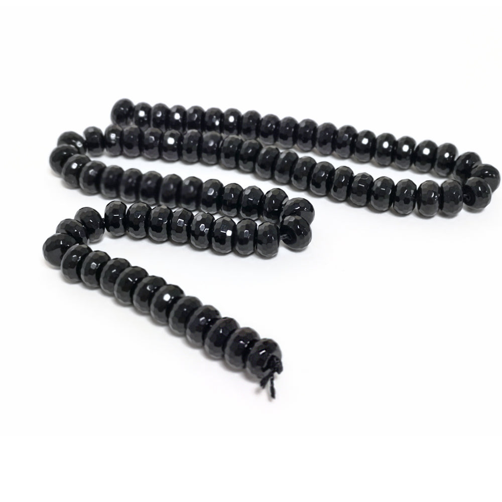 Black Onyx Beads Faceted Rondelle 5x8mm Strand Of 70+