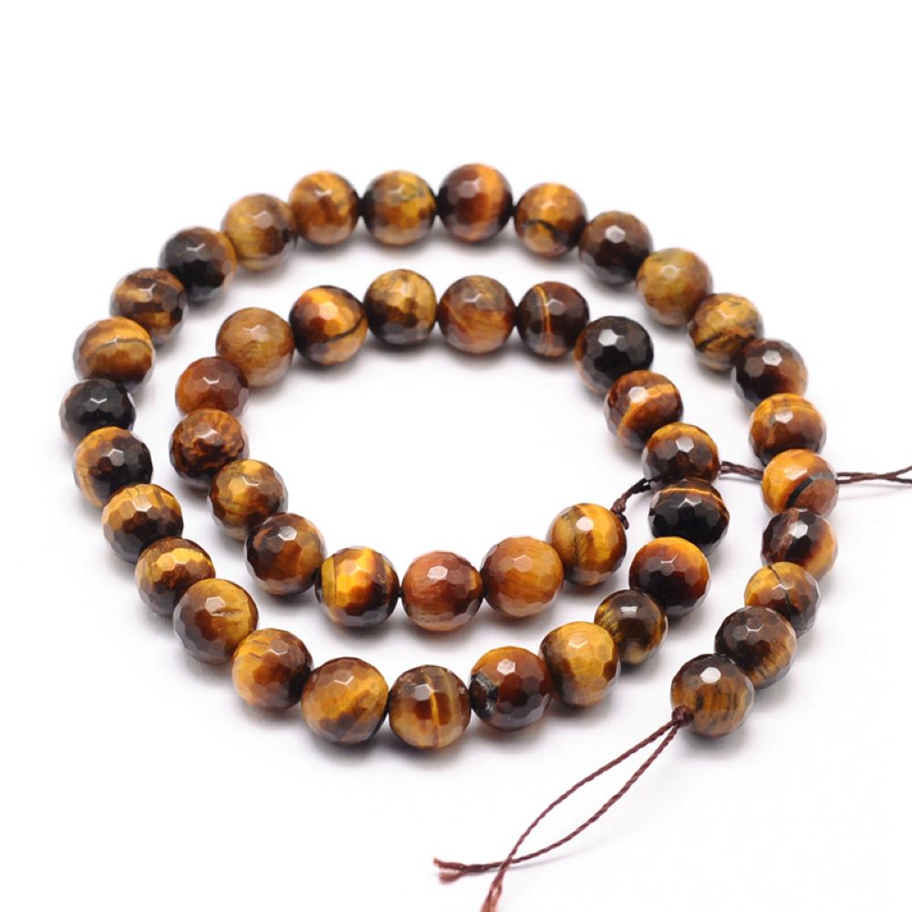 Yellow/Brown Tiger Eye Beads Faceted Round 8mm Strand Of 45+