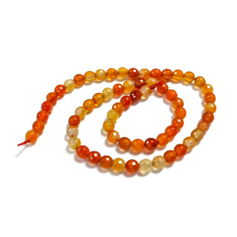 Orange/White Carnelian Beads Faceted Round 6mm Strand Of 62+