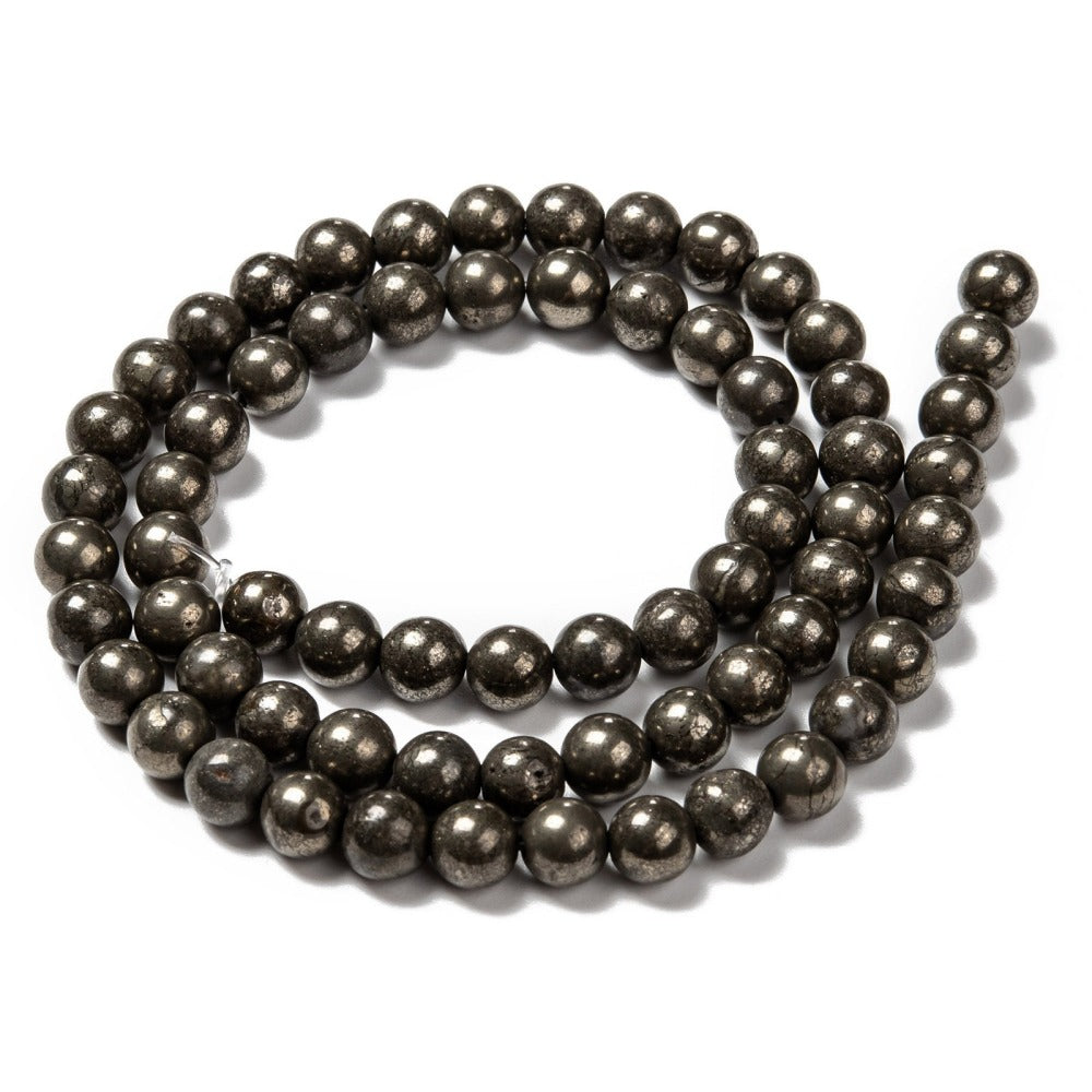 Pale Gold Pyrite Beads Plain Round 6mm Strand Of 58+
