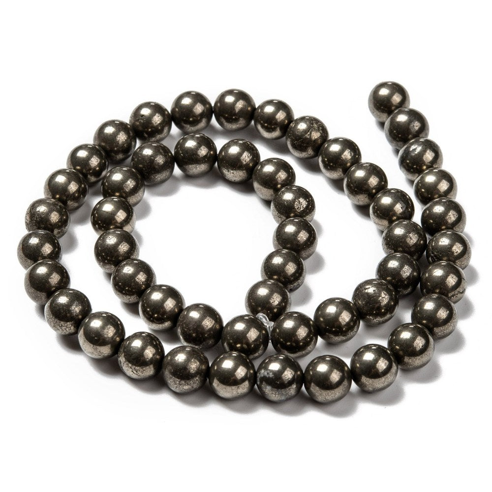 Pale Gold Pyrite Beads Plain Round 8mm Strand Of 45+