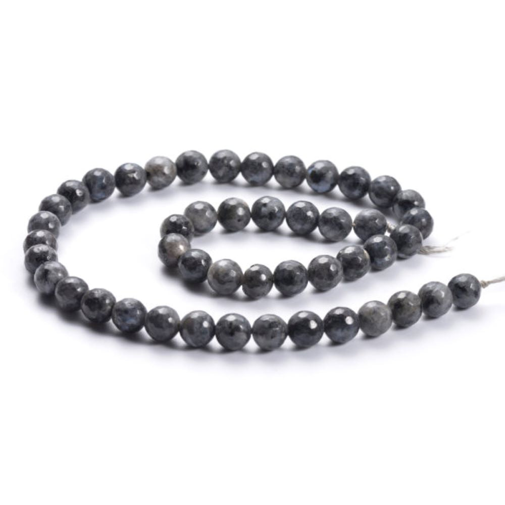 Black/Grey Larvikite Beads Faceted Round 8mm Strand Of 45+