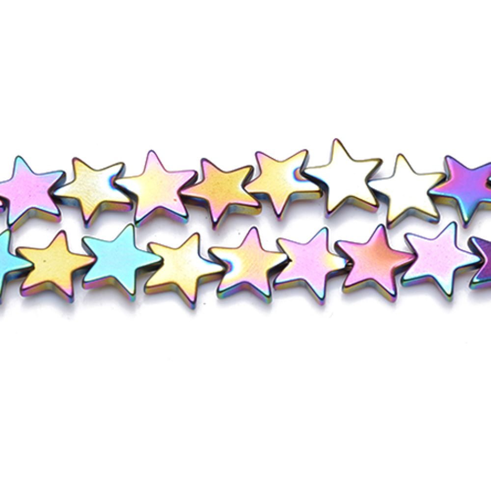 Rainbow Hematite (Non Magnetic) Beads Flat Star 10mm Strand Of 54+